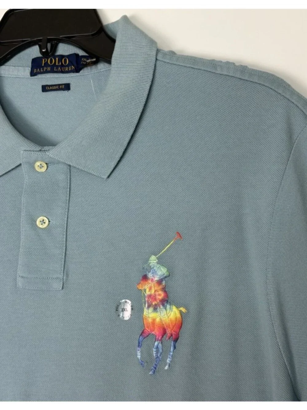 Polo Ralph Lauren Shirt Mens XXL Classic Fit Light Blue Big Pony Rainbow Tie Dye